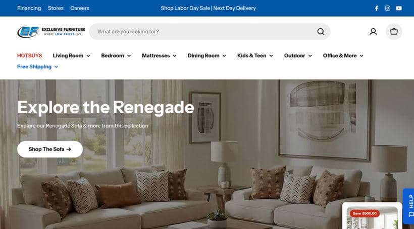 Exclusive Furniture storefront, a client of OCoderz
