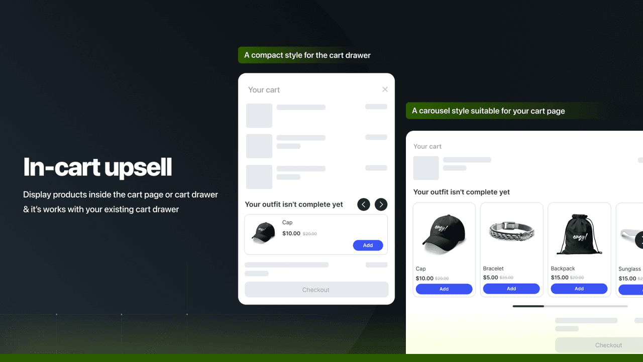 Selleasy showing automatic product recommendations for cross-sell widgets.