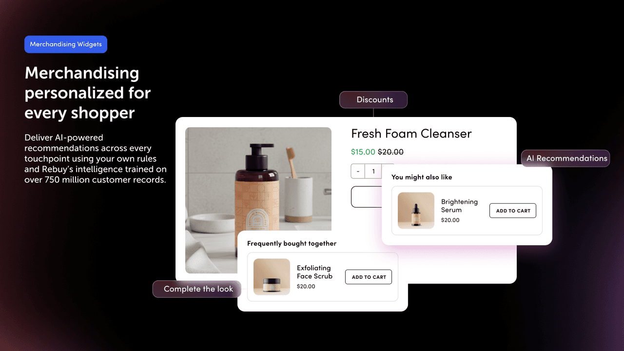 Rebuy personalization engine showing merchandising personalized for every shopper.