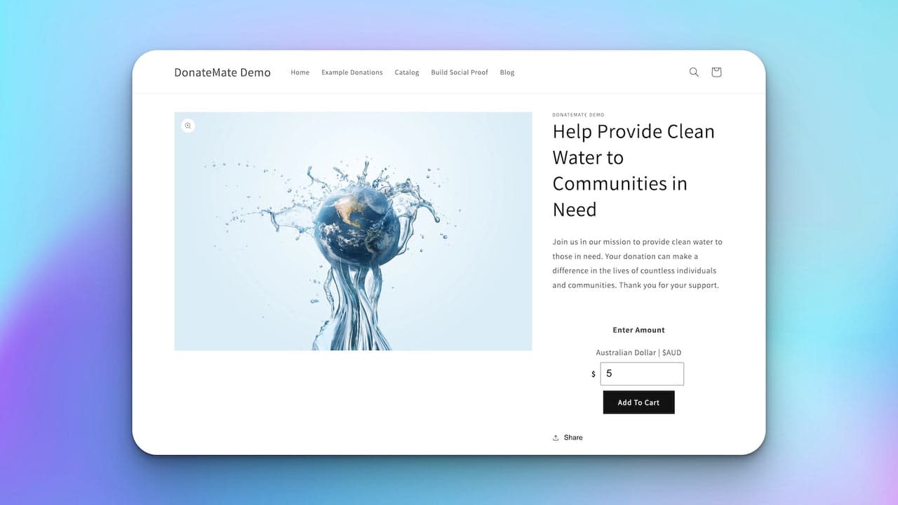 DonateMate showing a simple donation widget with a free plan.