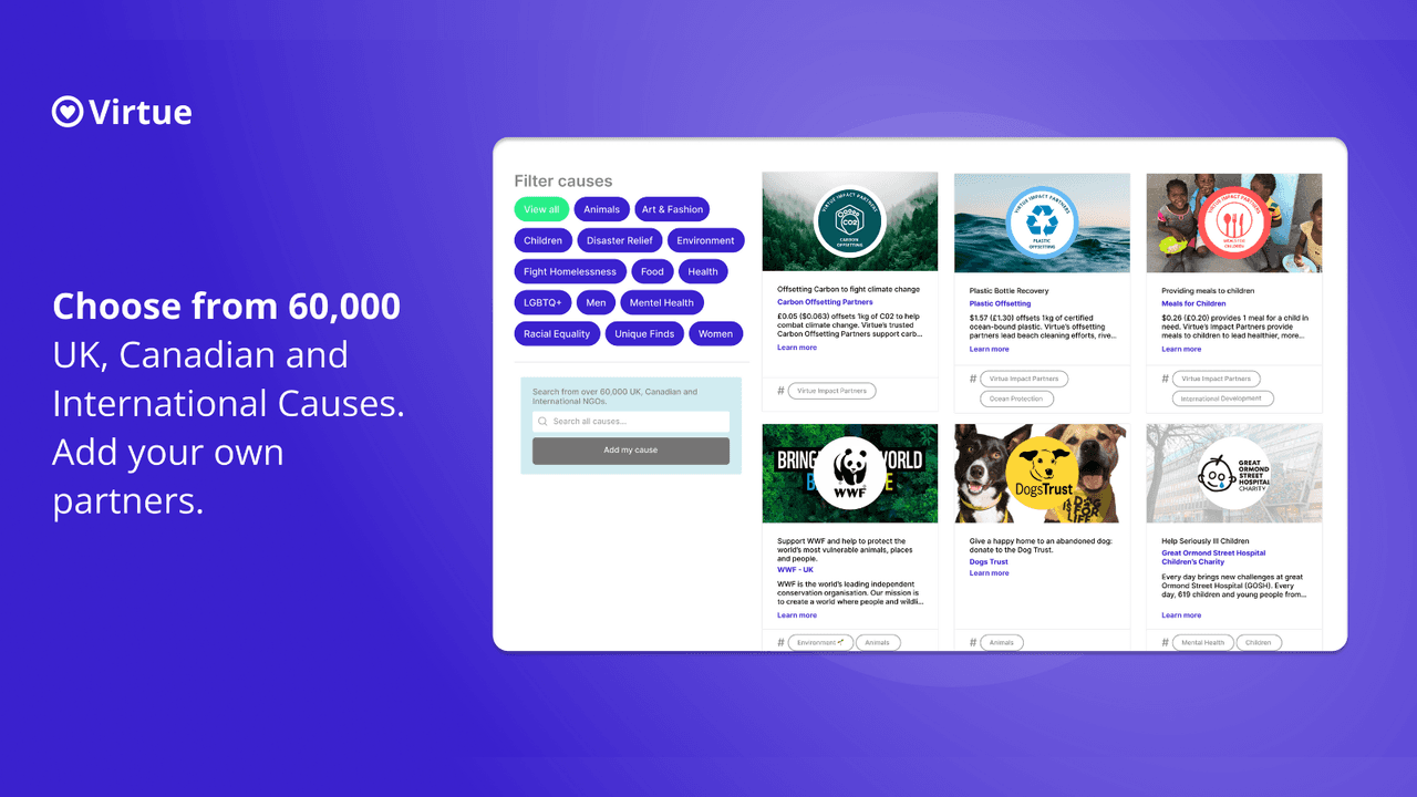 Virtue showing a clean, simple charity donation widget.