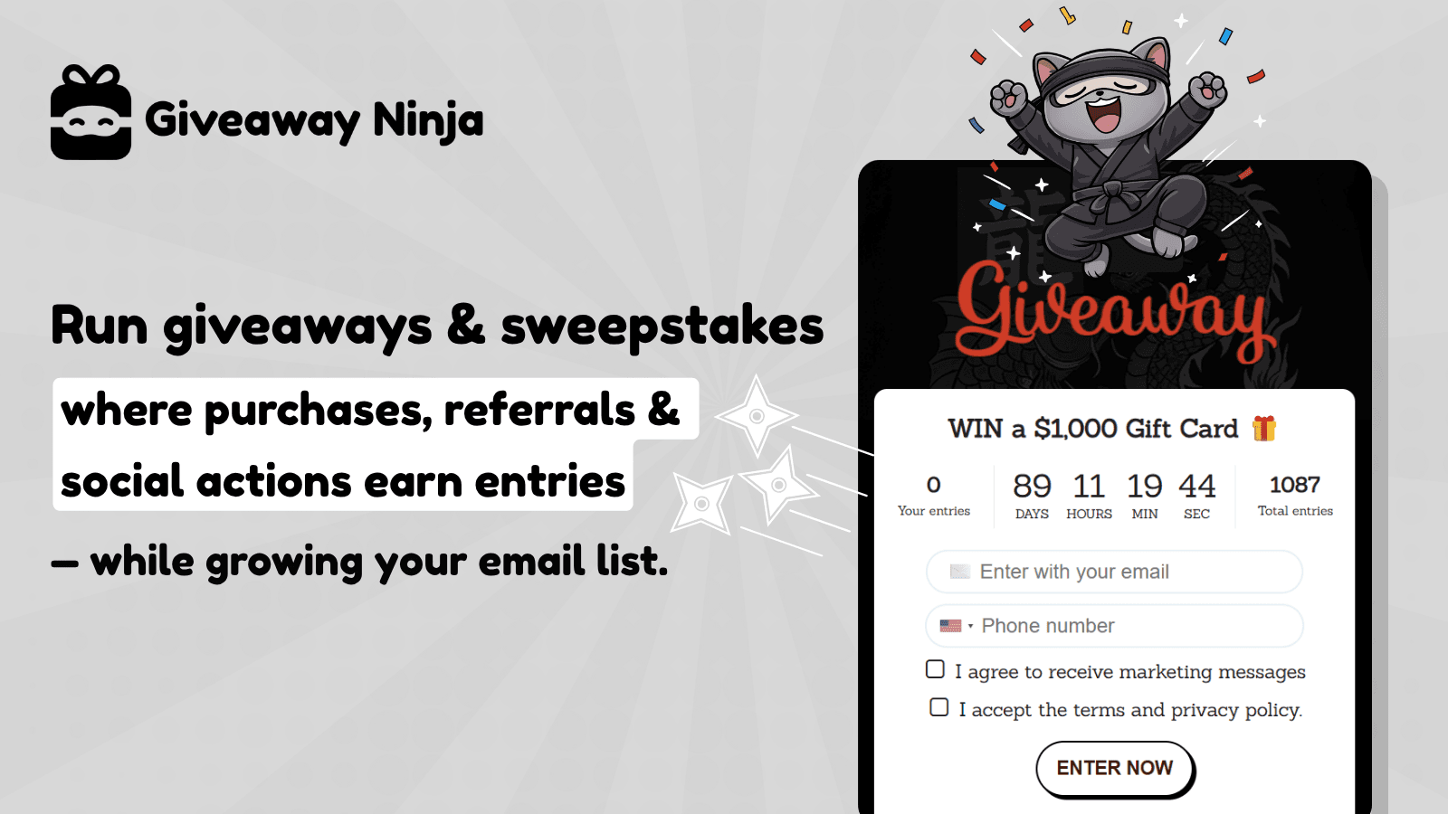 Giveaway Ninja shown on its Shopify App Store listing.