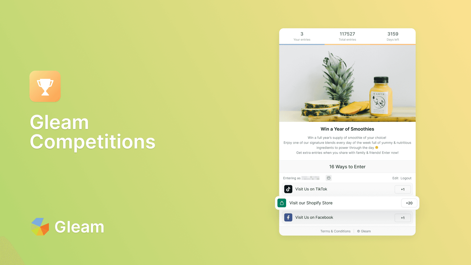 Gleam Competitions shown on its Shopify App Store listing.