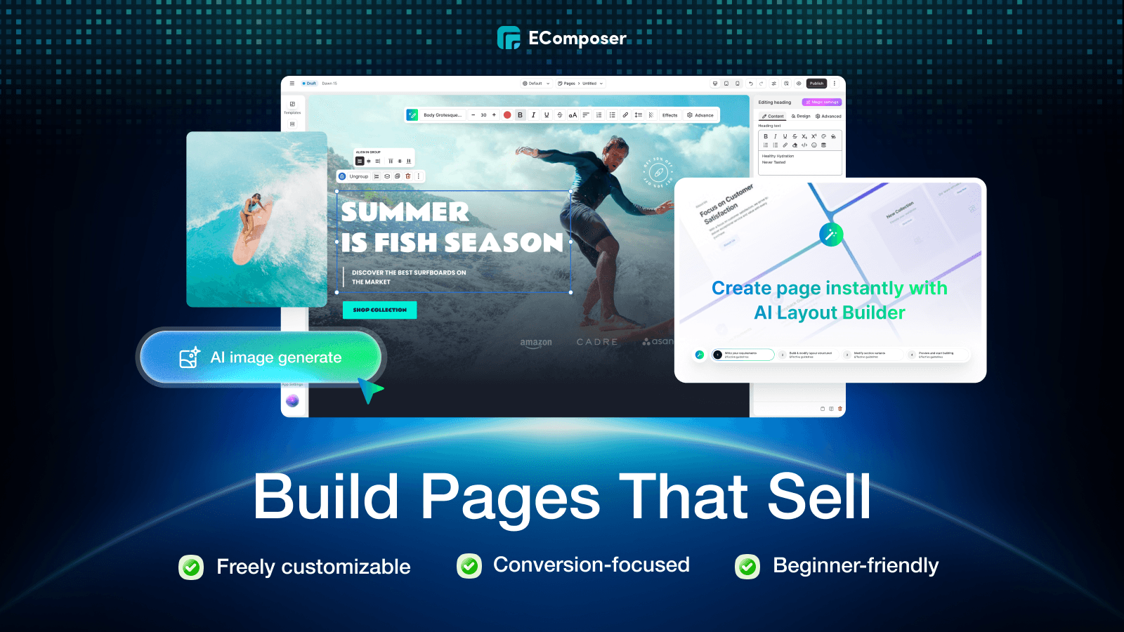 EComposer Page Builder shown on its Shopify App Store listing.