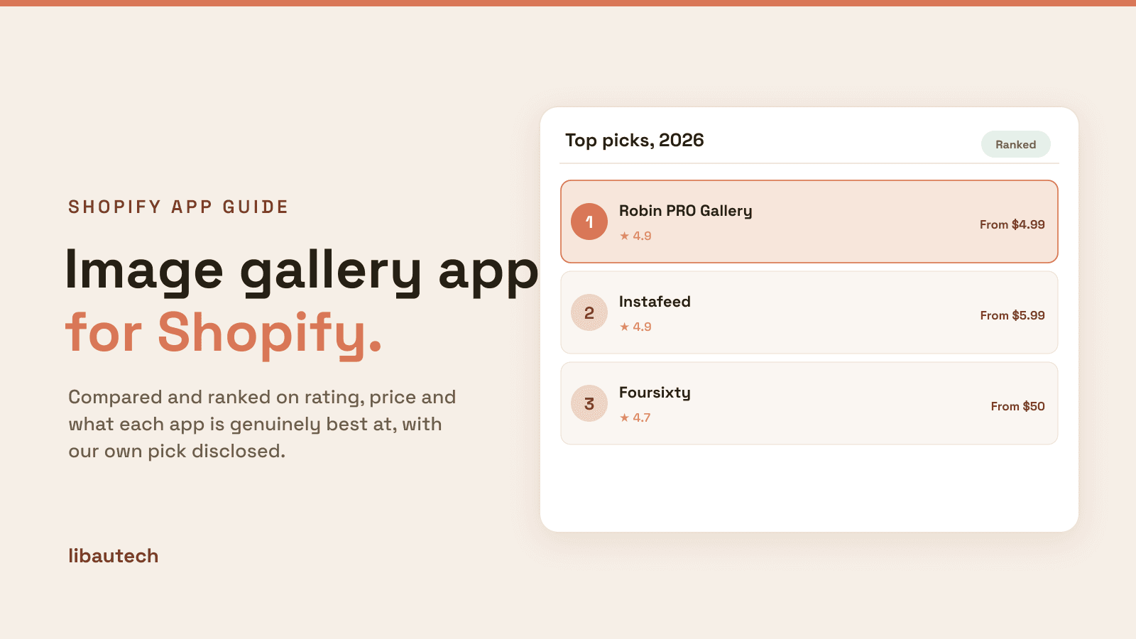 Ranked top Shopify image gallery and lookbook apps for 2026 with ratings and prices.