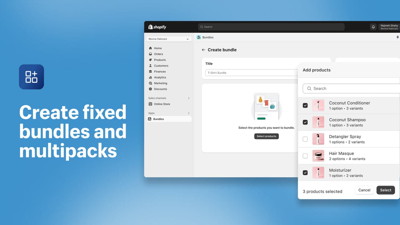 Shopify Bundles creating fixed bundles and multipacks from the admin.