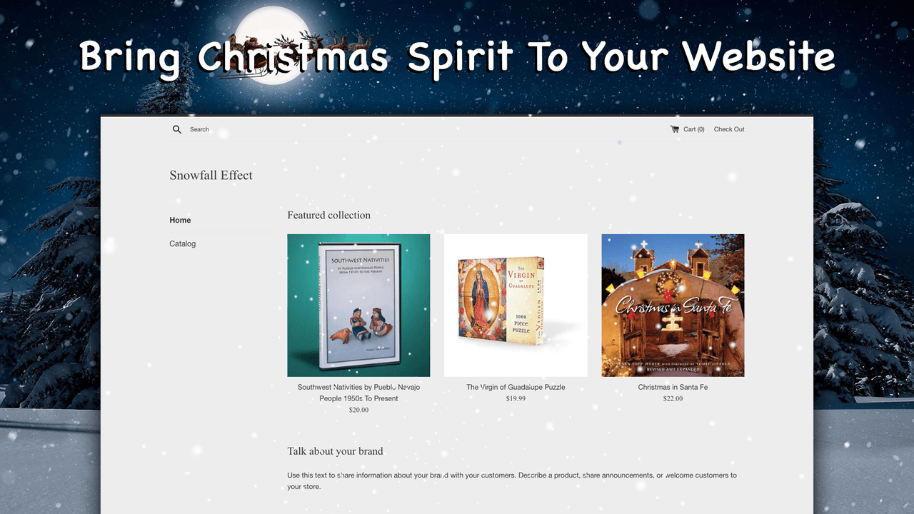 Hura showing a clean snowfall effect and holiday decorations.