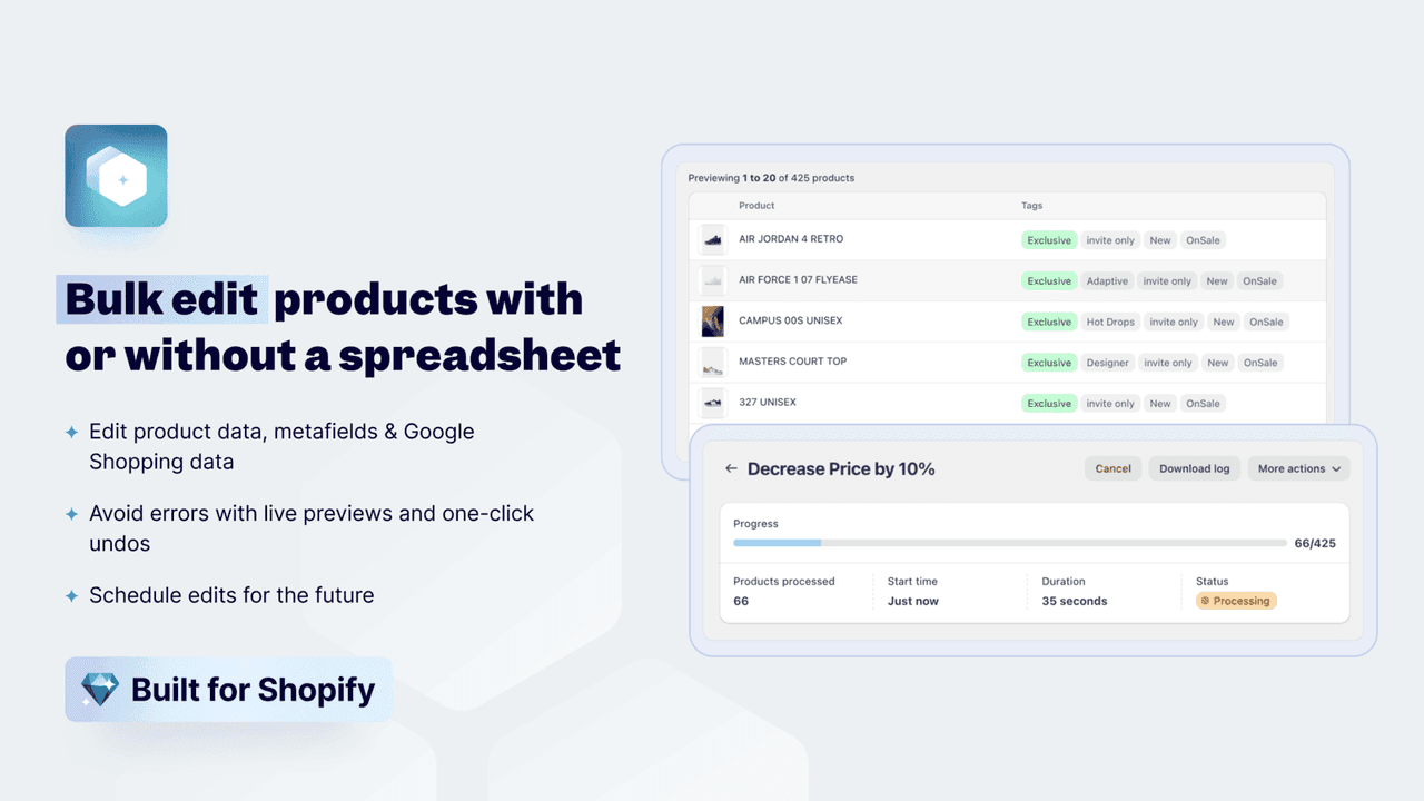 Ablestar Bulk Product Editor editing metafields and product fields in bulk.