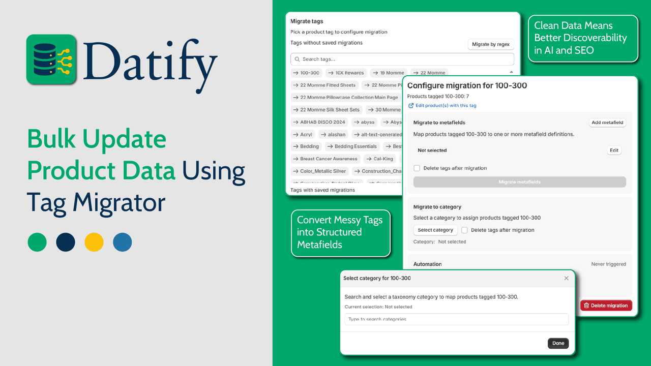 Datify managing all product data including metafields.