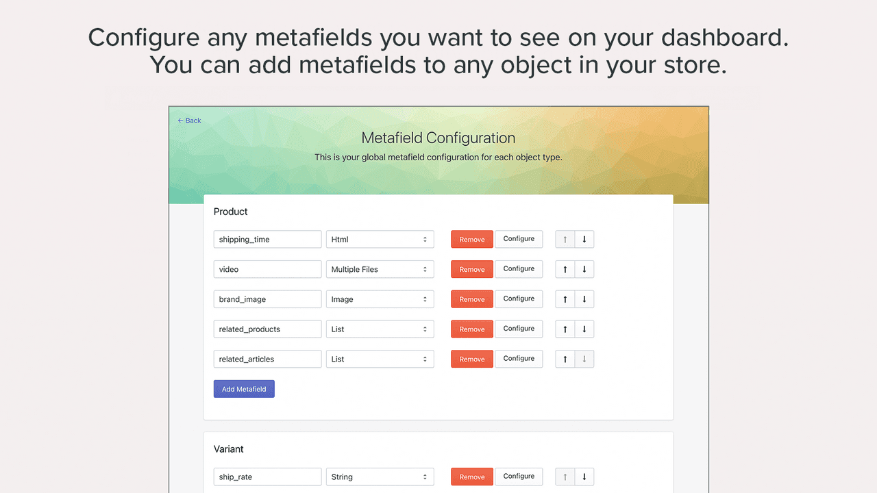 Metafields Manager importing and exporting metafields via spreadsheet.