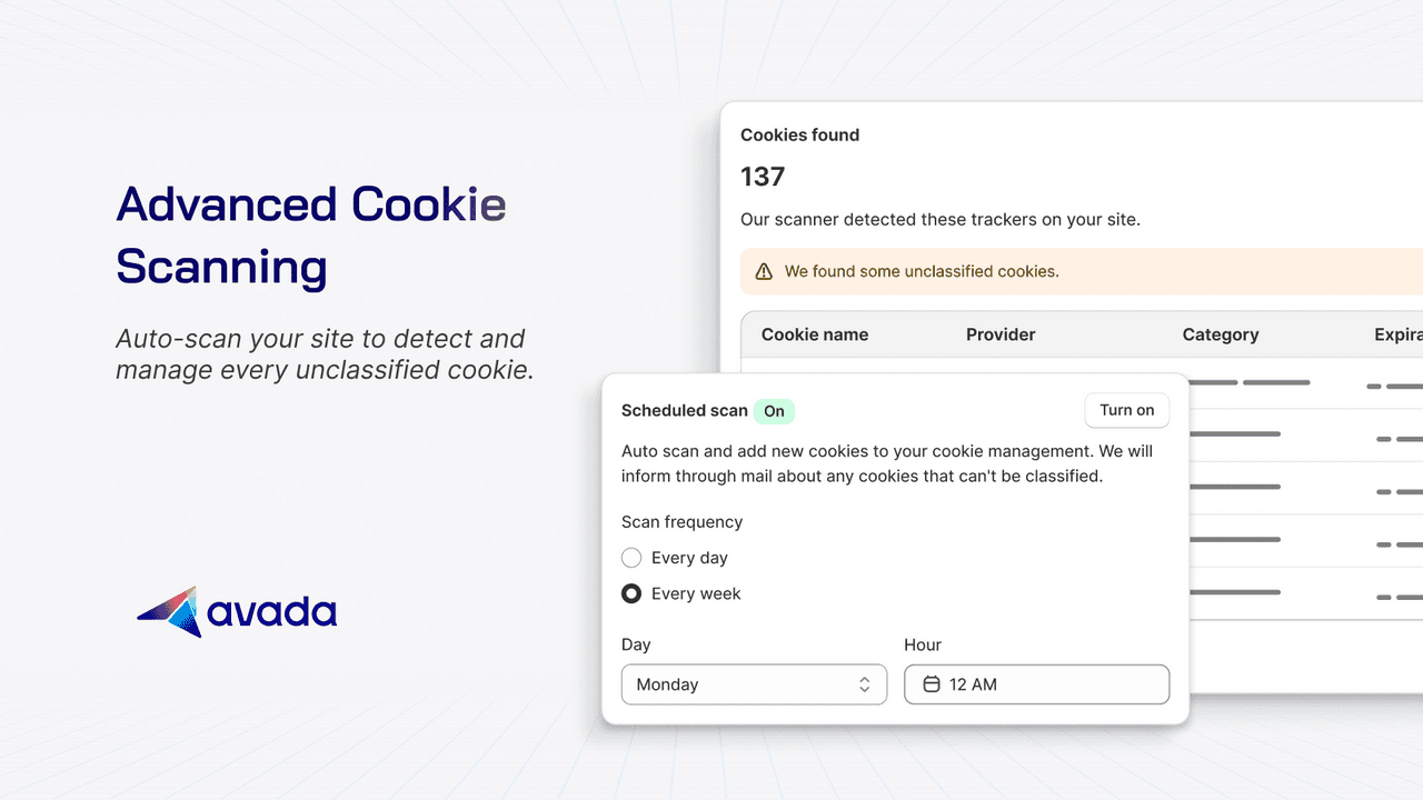 Avada showing a clean, free GDPR cookie consent banner.