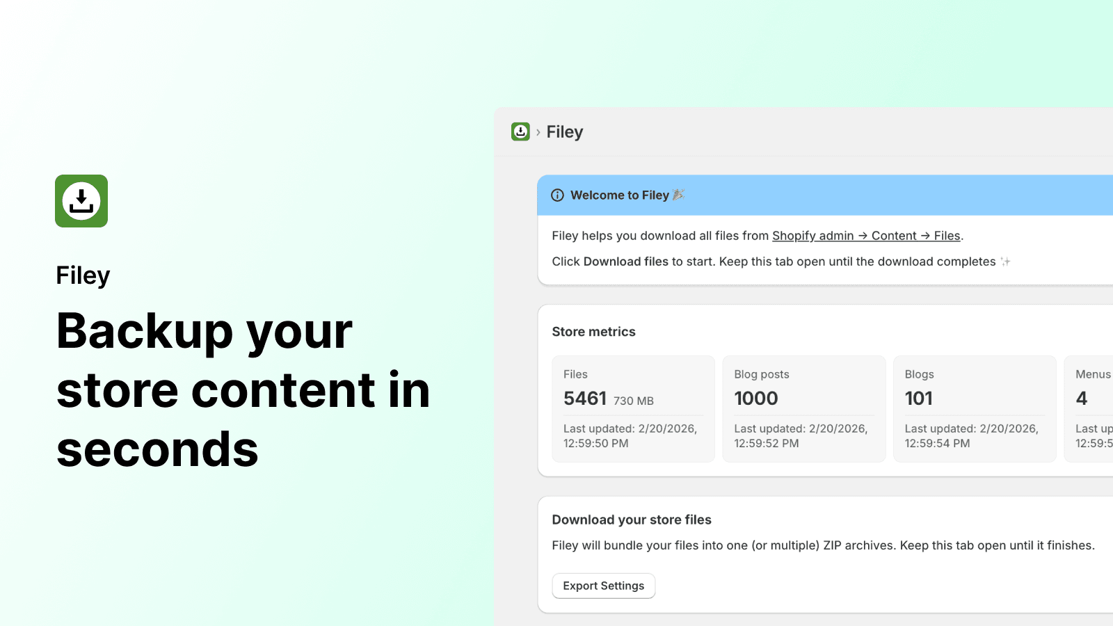 Filey shown on its Shopify App Store listing.