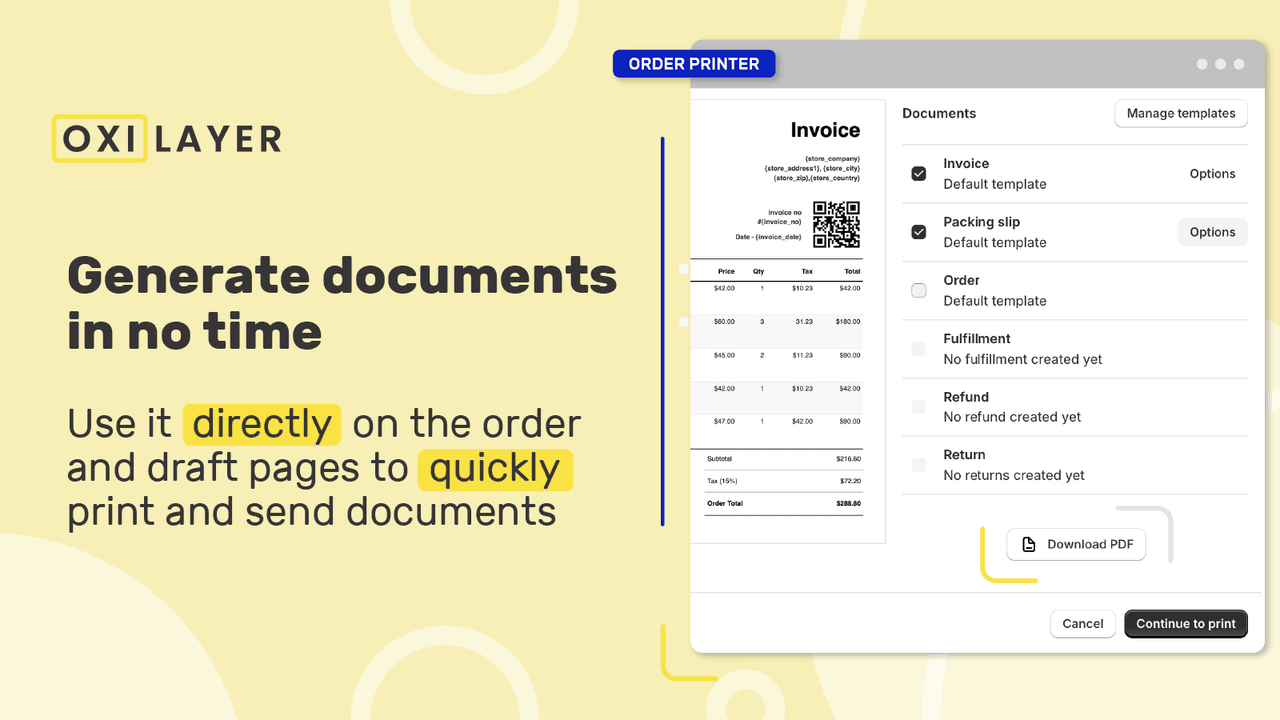 Oxilayer generating clean PDF invoices on a free plan.