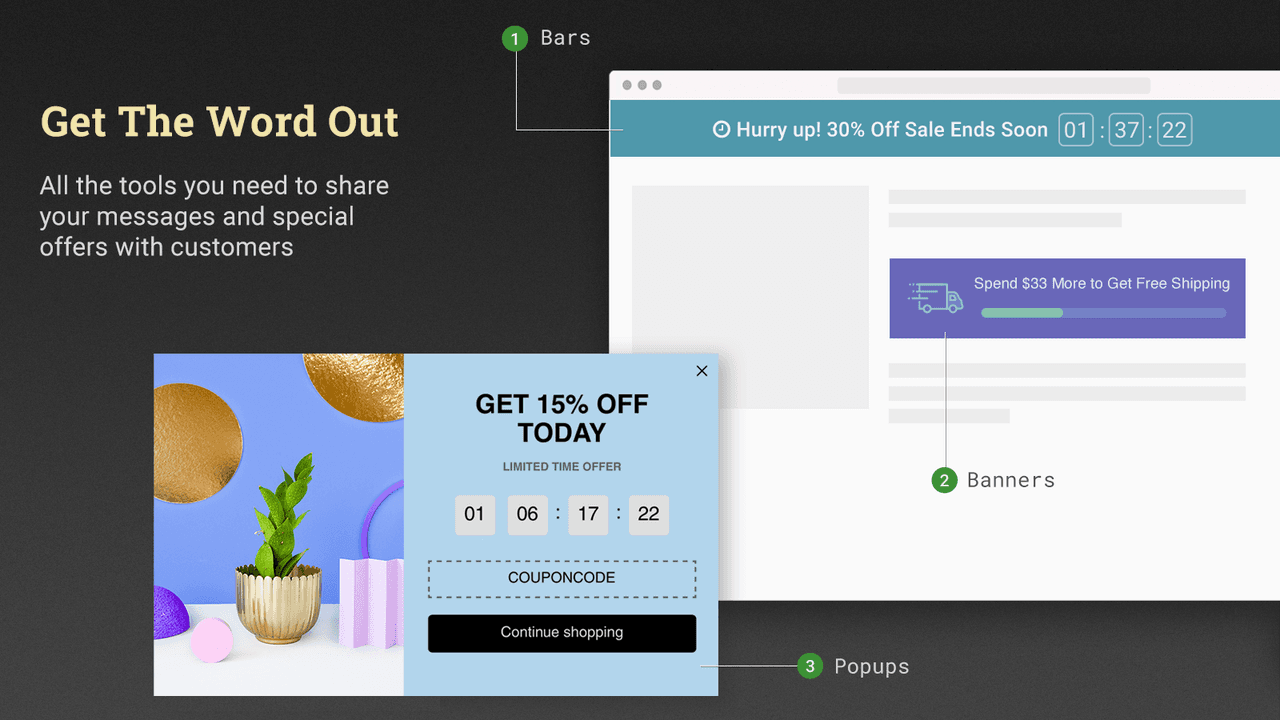 Attrac announcement bars and pop-ups with targeting.