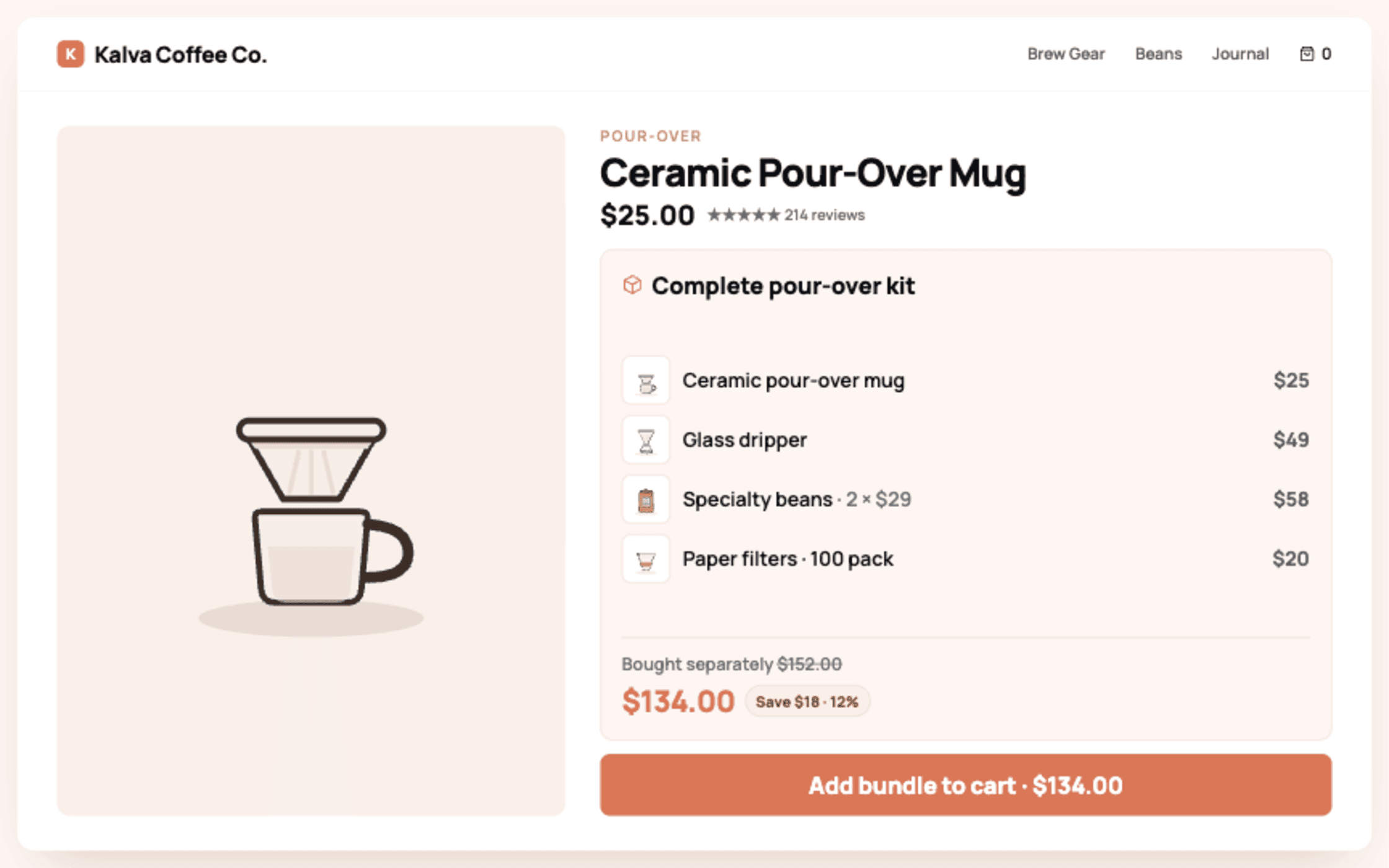 A Shopify product page offering the single product or a discounted bundle of it with related items.