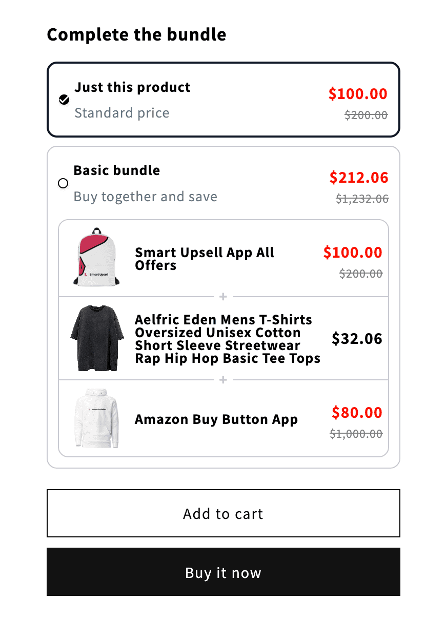 A live Shopify bundle built with Libautech Bundles and Upsell, offering just the product or a discounted basic bundle.