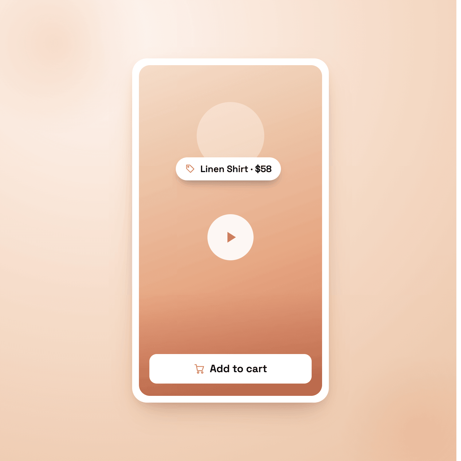 A vertical shoppable video with a Linen Shirt $58 product tag and an Add to cart button on it.