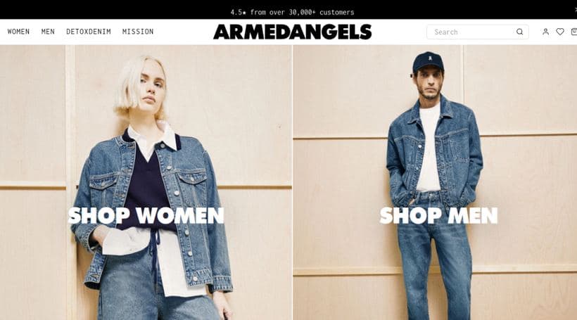 ARMEDANGELS storefront, a client of Hyghstreet