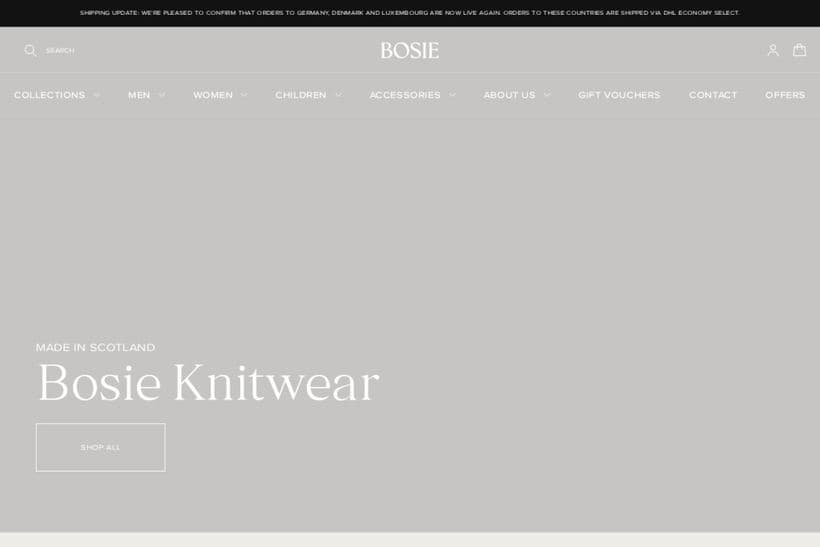 Bosie storefront, a client of Uncover Commerce