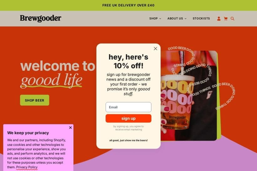Brewgooder storefront, a client of Mucky Puddle