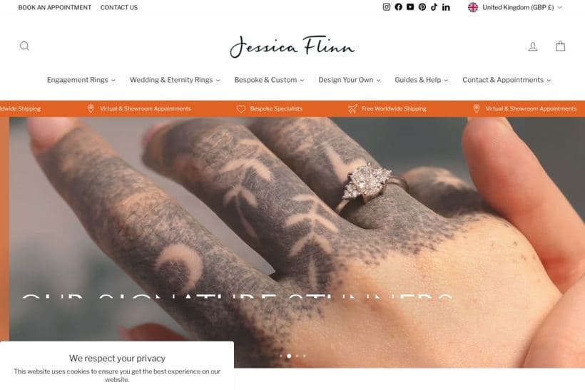 Jessica Flinn Fine Jewellery storefront, a client of Evoluted