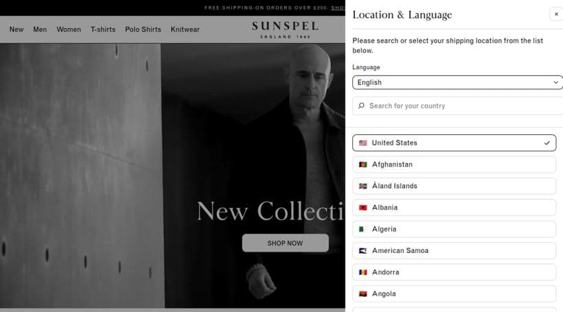 Sunspel storefront, a client of Vervaunt