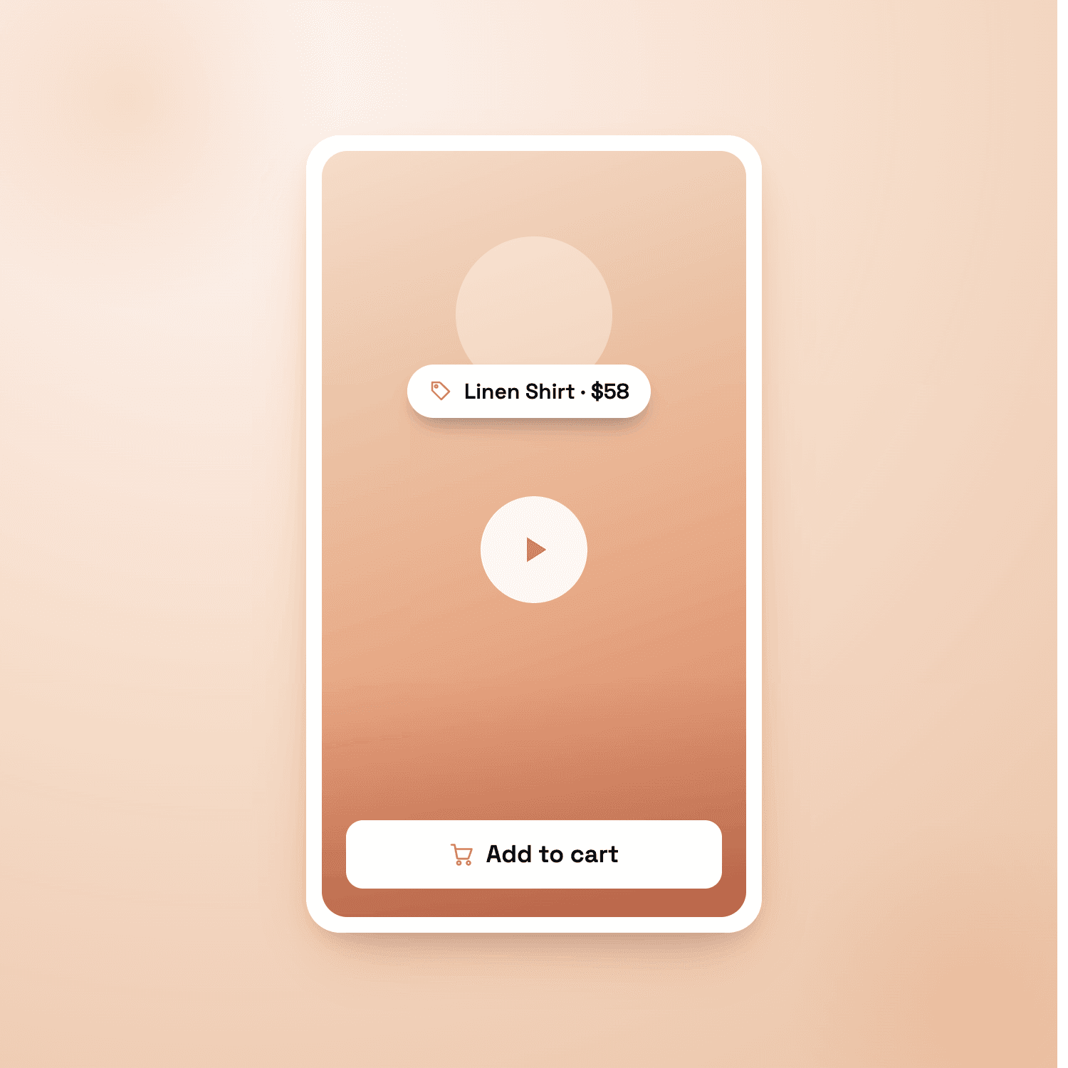 A vertical shoppable video with a Linen Shirt $58 product tag and an Add to cart button on it.