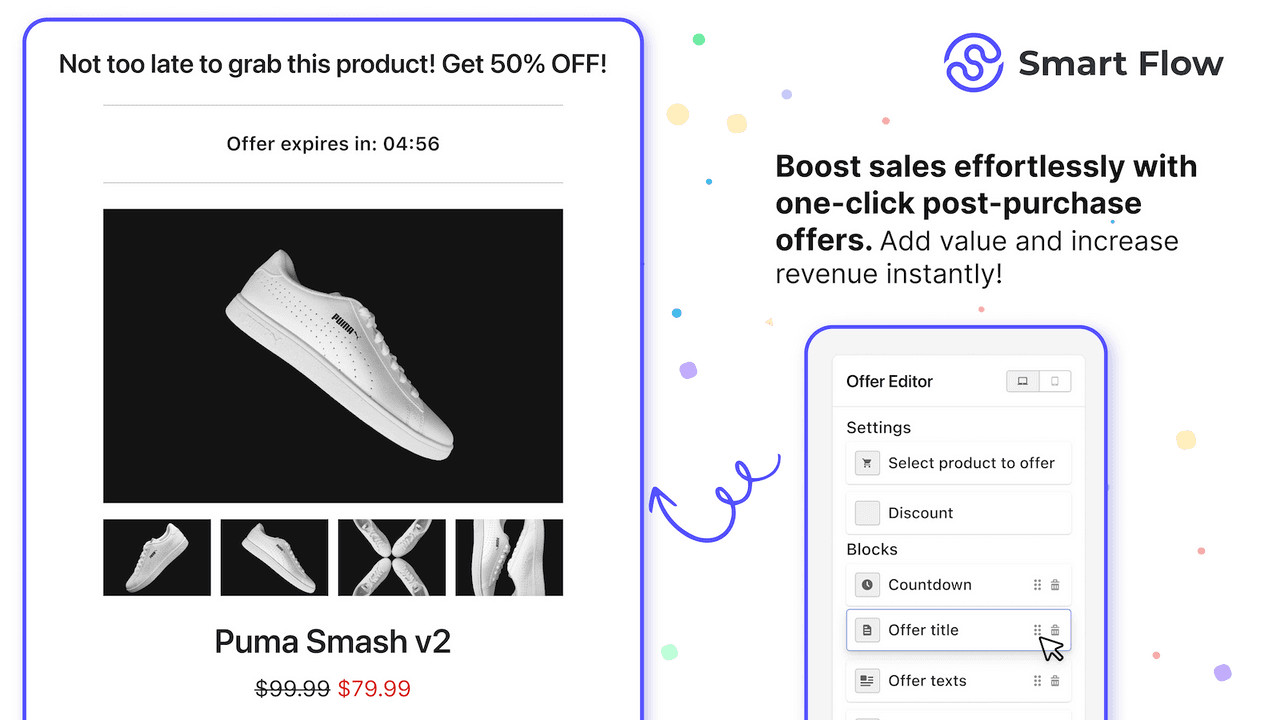 Upsell and Cross-Sell SmartFlow building a one-click post-purchase upsell funnel.
