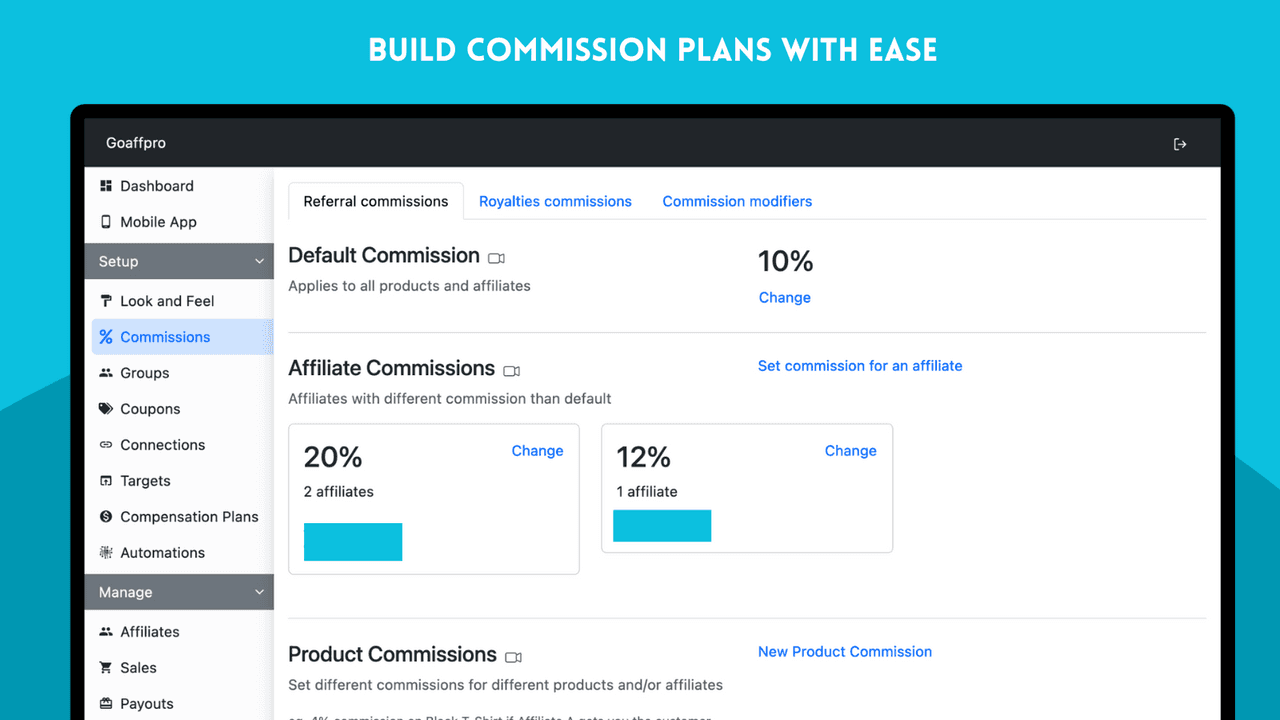 GoAffPro branded affiliate portal with unlimited affiliates on the free plan.