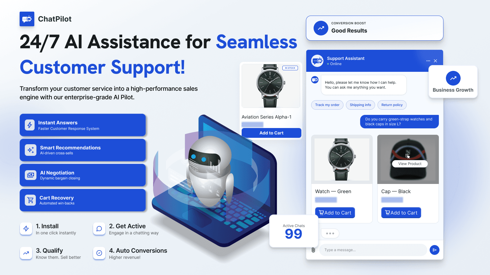 Chat Pilot shown on its Shopify App Store listing.