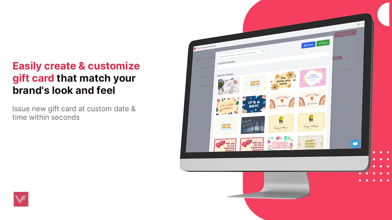Vify professional branded gift cards with bulk creation on a free plan.