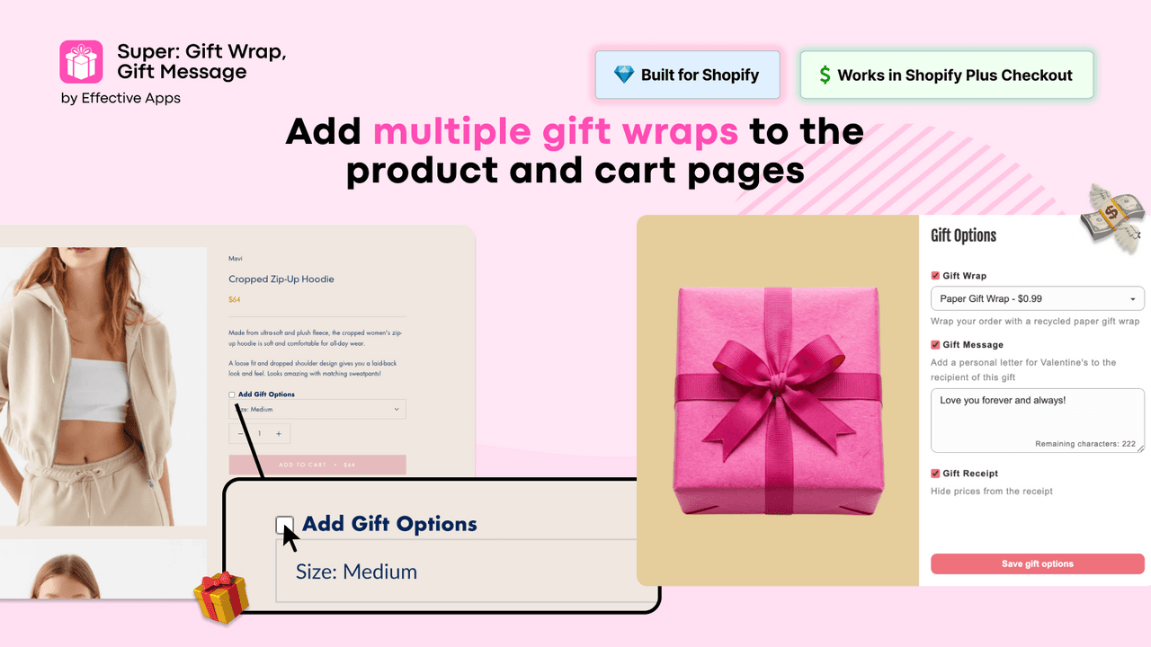 Super Gift Wrap adding wrap and a personal gift message at checkout.