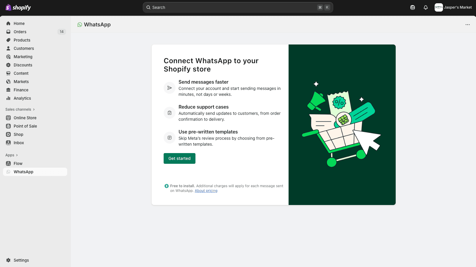 WhatsApp Chat + Support shown on its Shopify App Store listing.