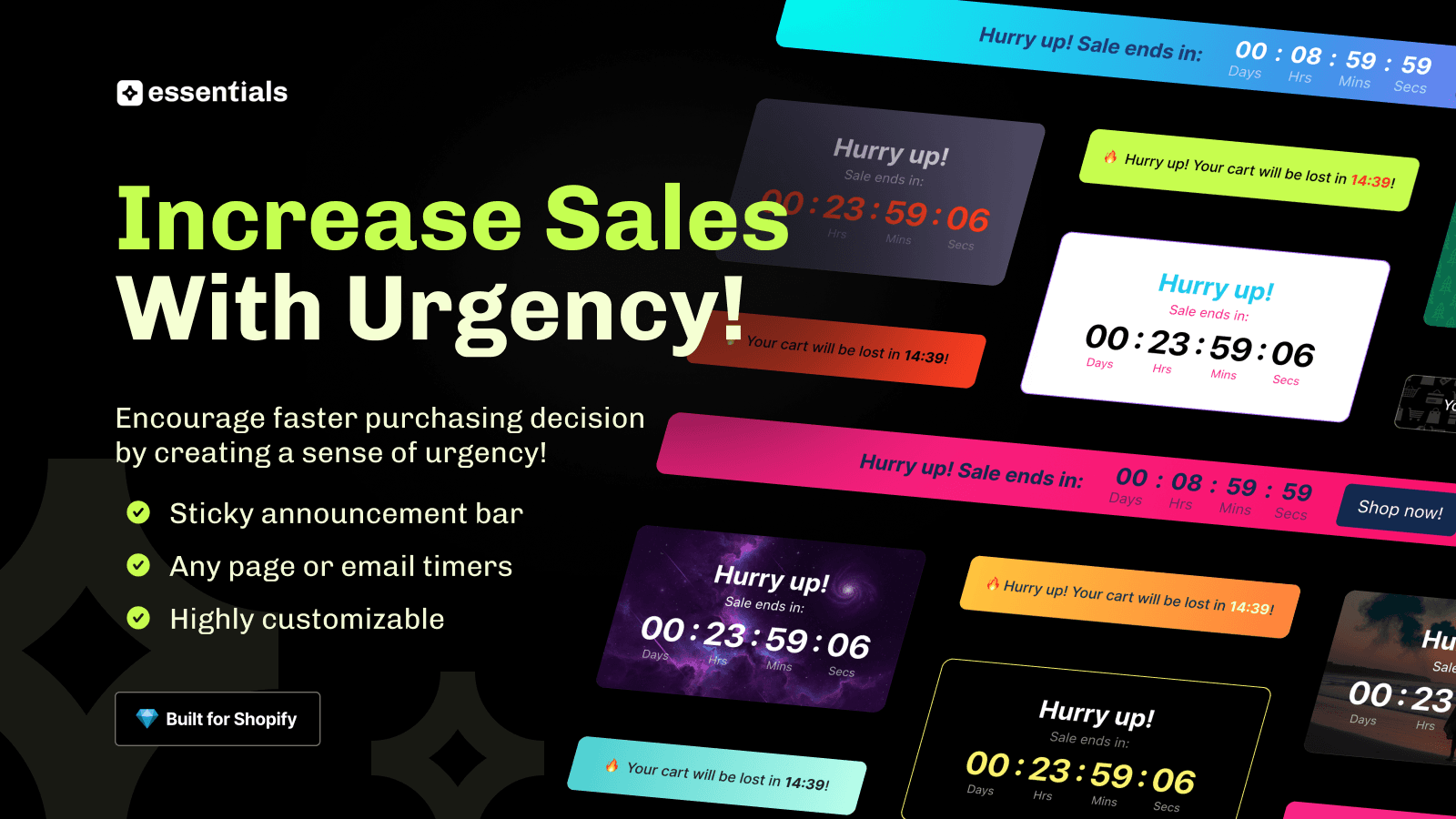 Essential Countdown Timer Bar shown on its Shopify App Store listing.