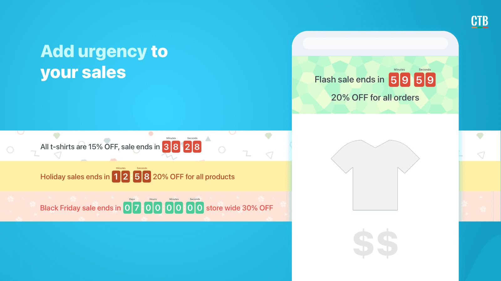 Hextom Countdown Timer Bar shown on its Shopify App Store listing.