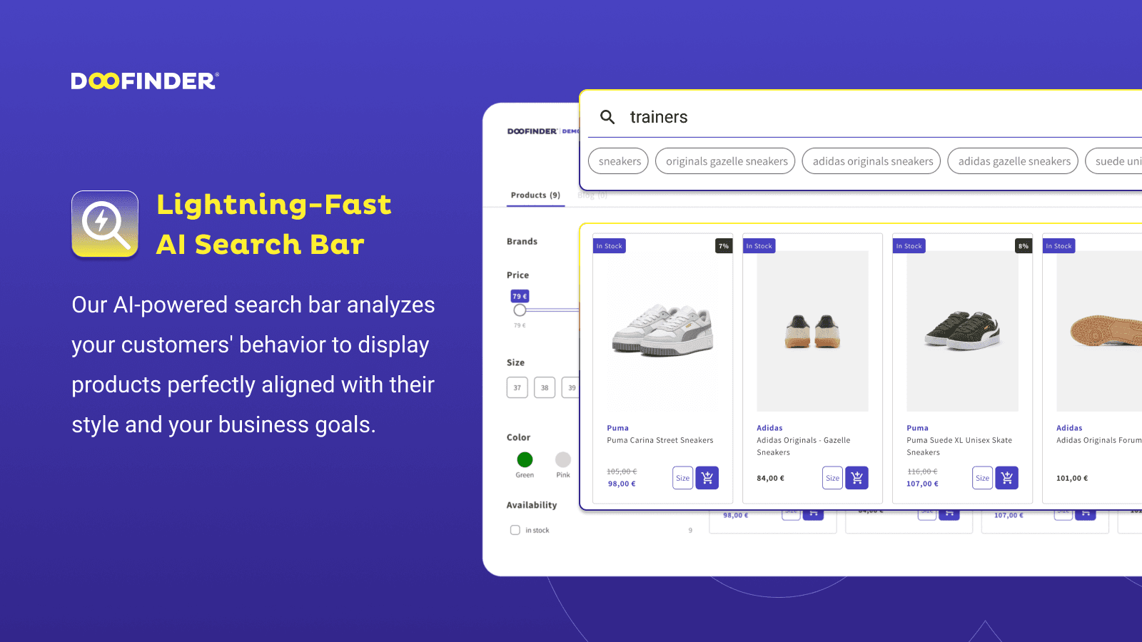 Doofinder Site Search shown on its Shopify App Store listing.