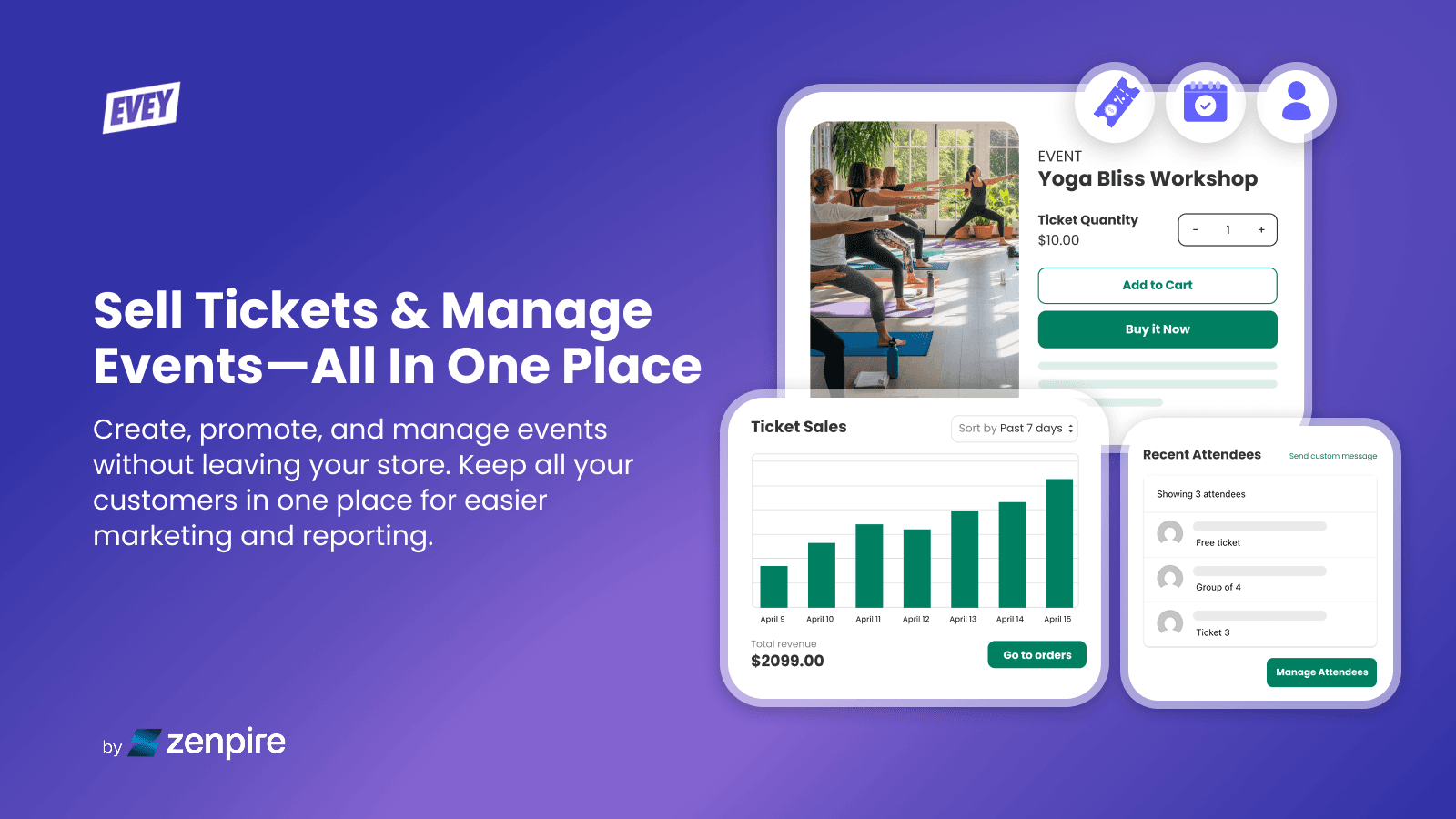 Evey Events & Tickets shown on its Shopify App Store listing.