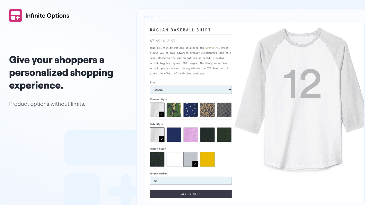 Infinite Product Options by ShopPad showing its product configuration options.