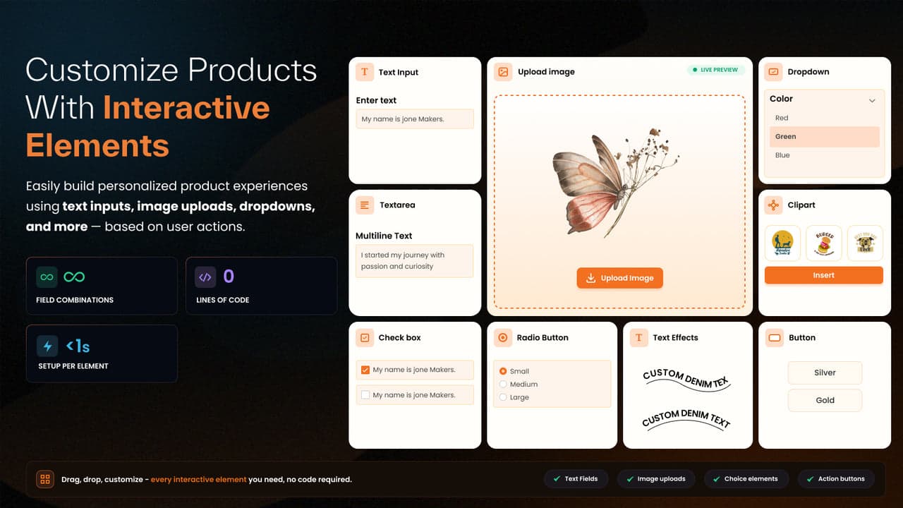 AI Custom Product Personalizer showing personalization option elements on a product.
