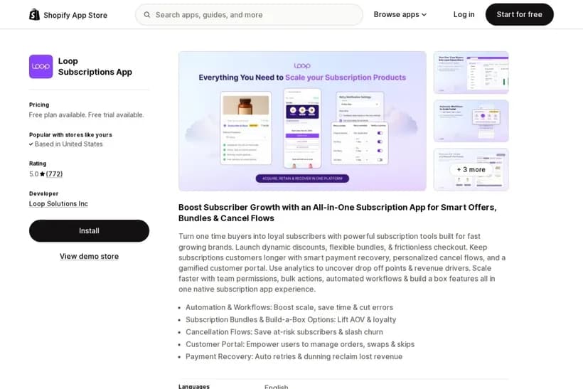 Loop Subscriptions app for Shopify