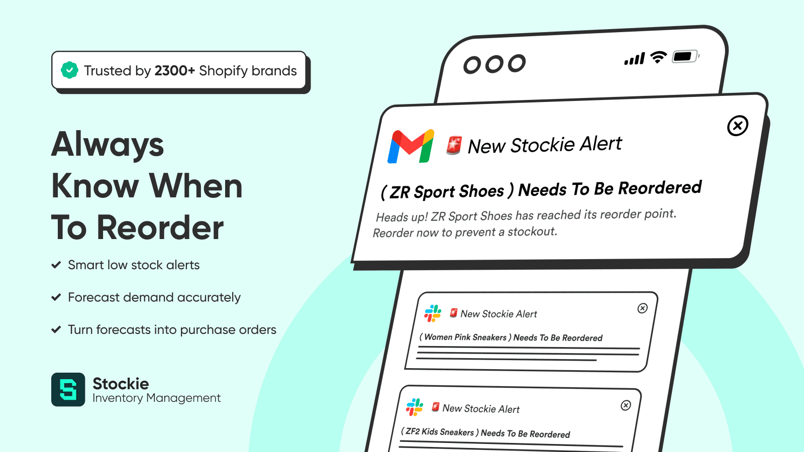 Stockie Low Stock Alert shown on its Shopify App Store listing.