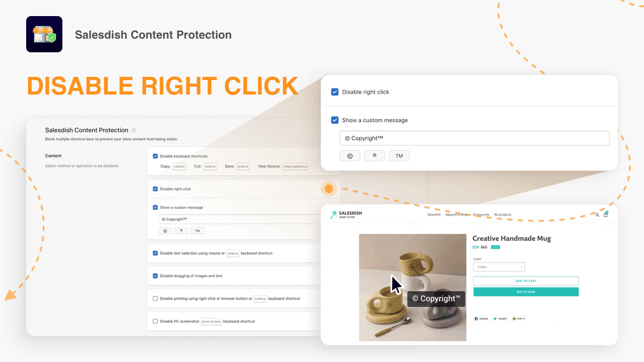Salesdish providing simple content protection.