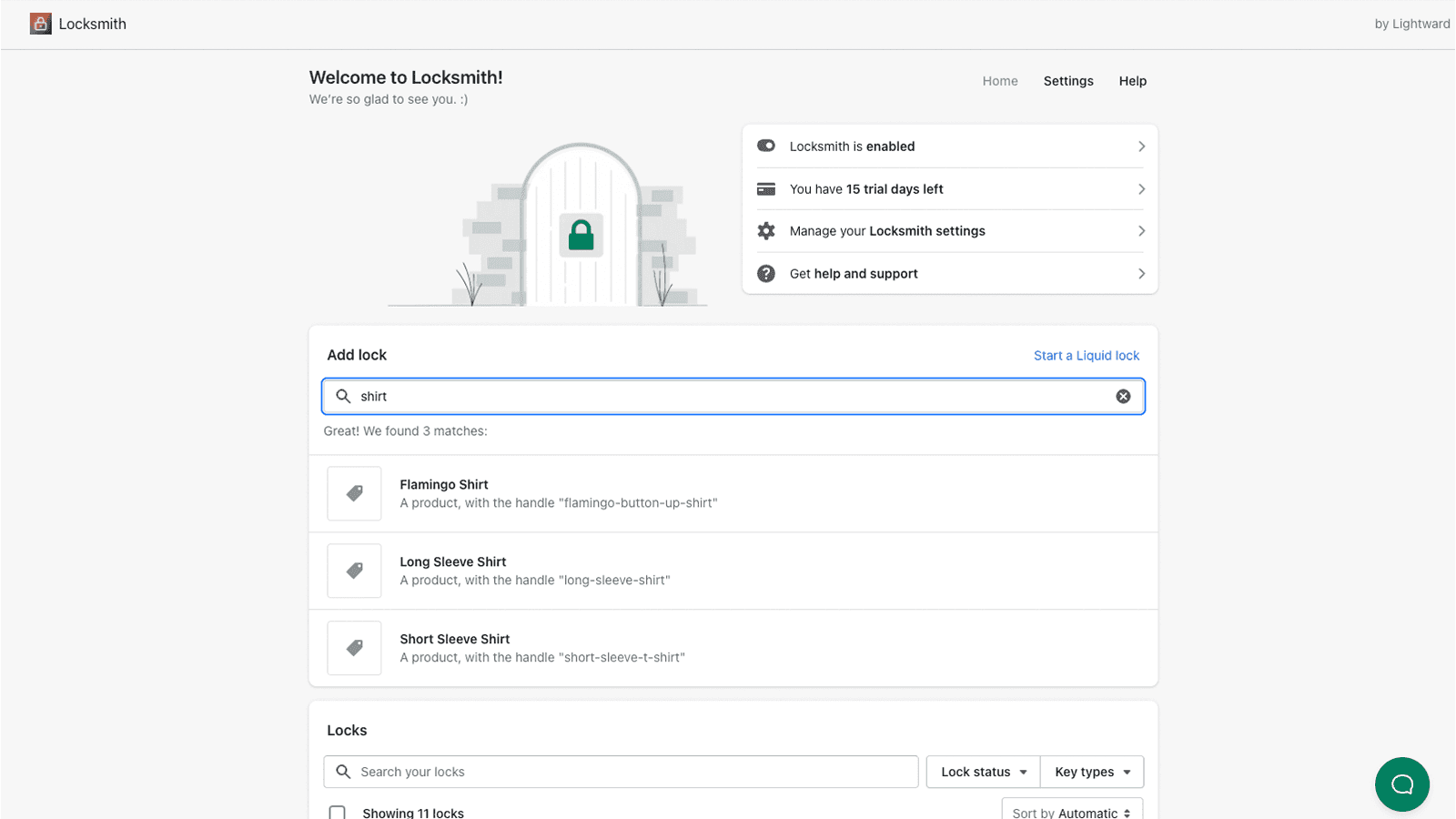 Locksmith shown on its Shopify App Store listing.