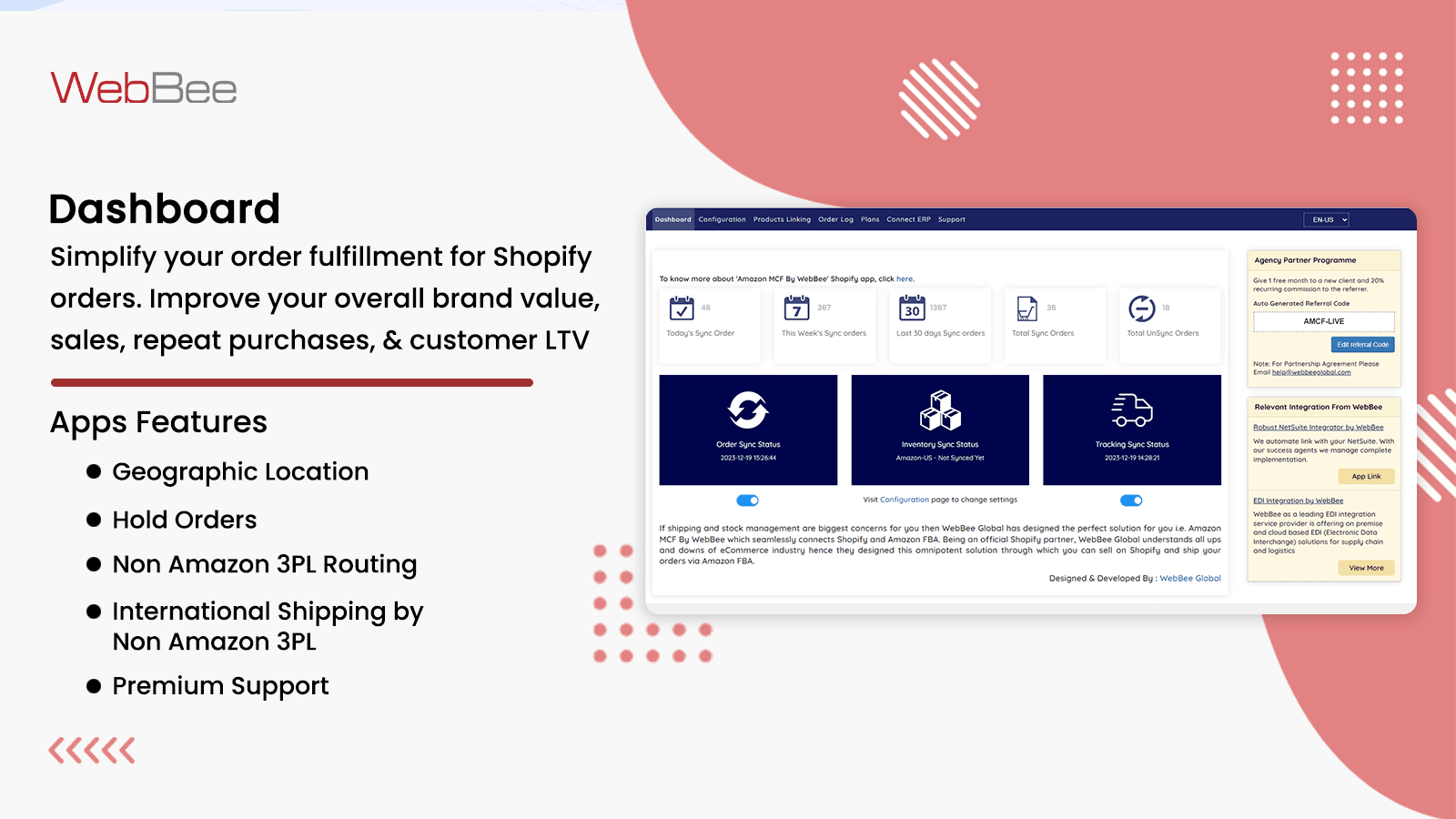 Amazon MCF by WebBee shown on its Shopify App Store listing.
