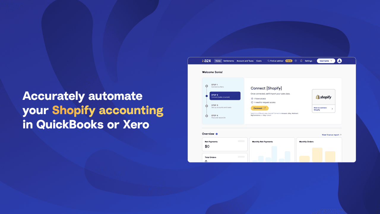 A2X posting summarized journal entries that reconcile to a Shopify payout.