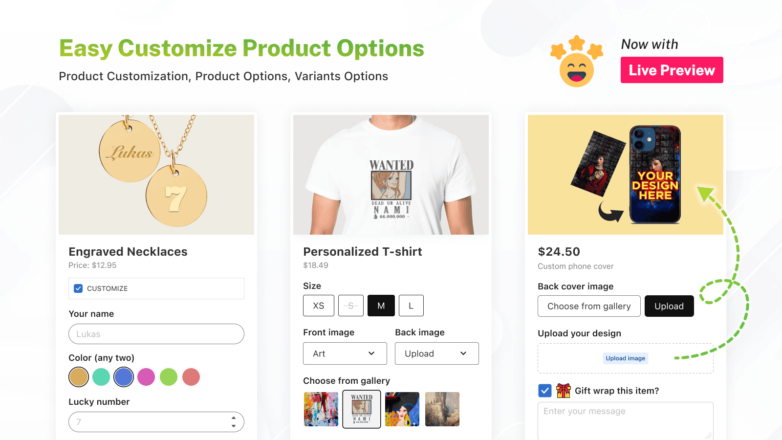Eazy Product Options & Variant shown on its Shopify App Store listing.
