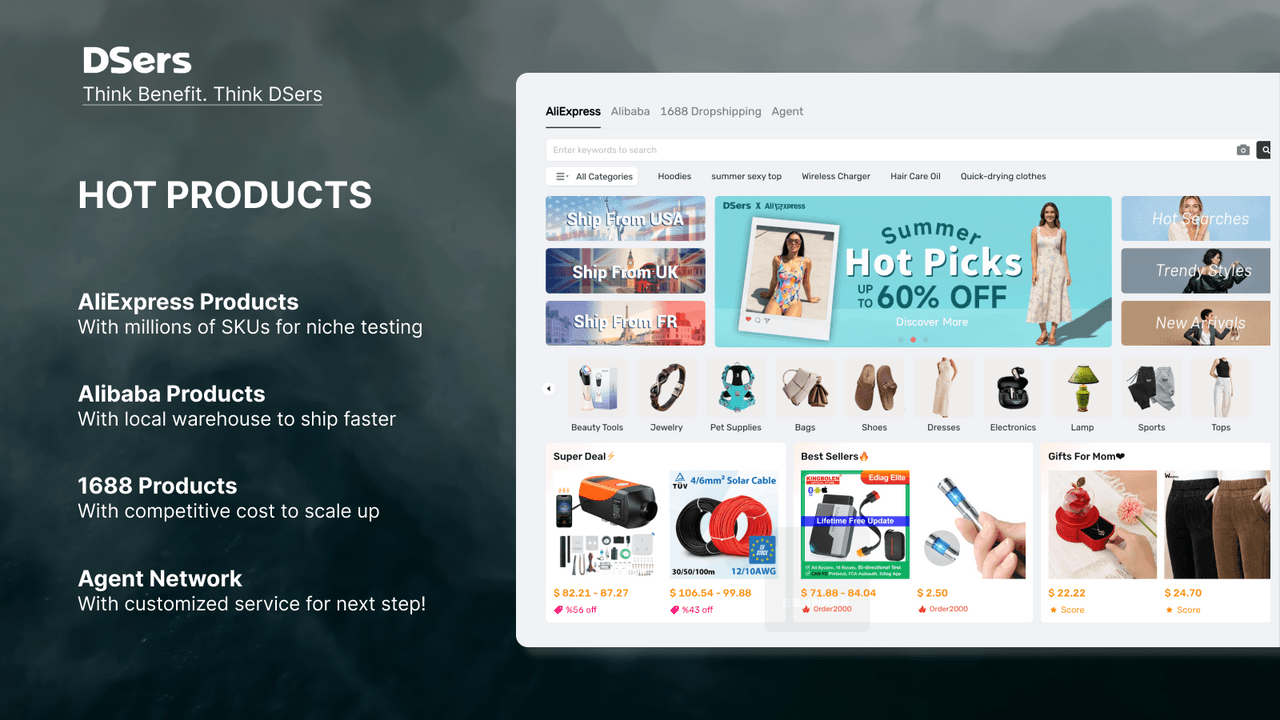 DSers importing AliExpress products and automating dropshipping orders.