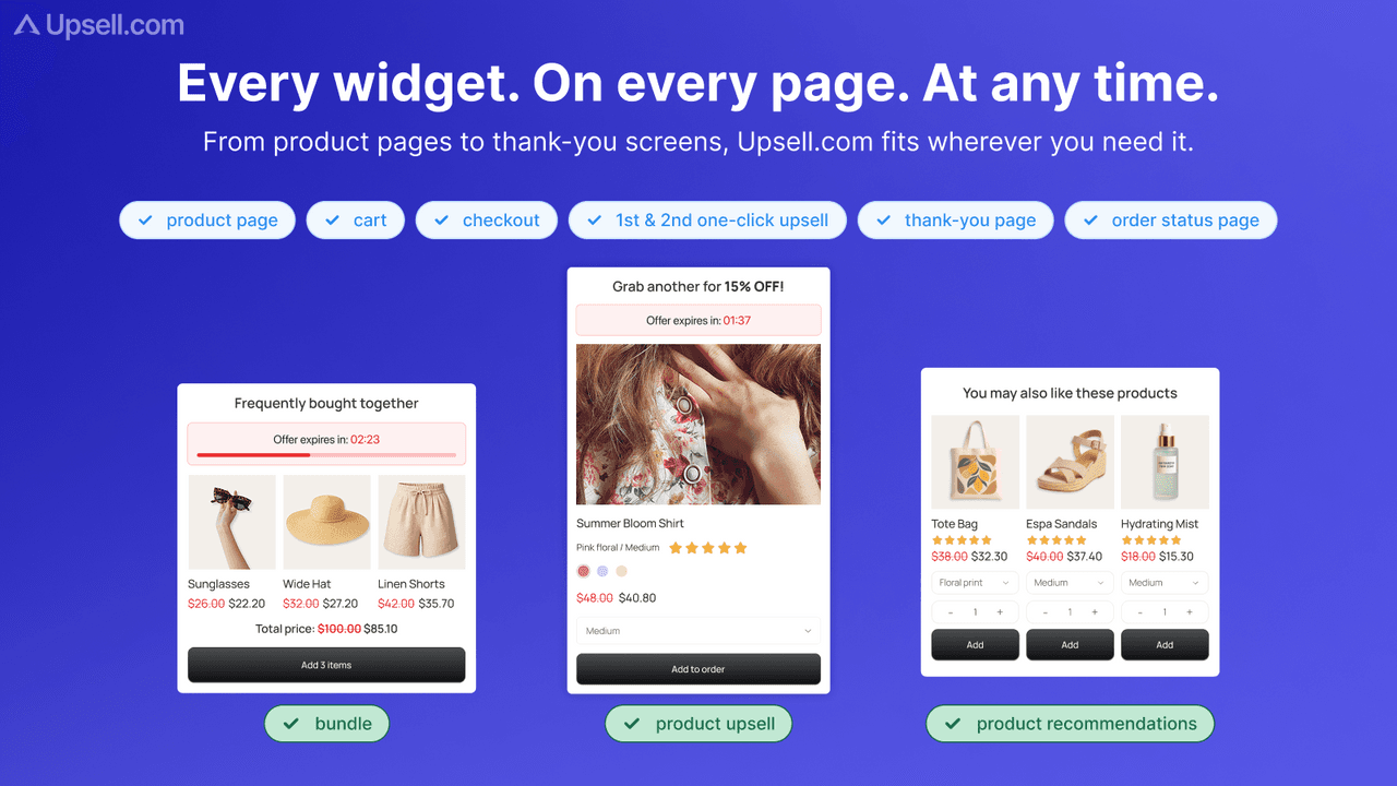 Upsell.com (formerly ReConvert) one-click upsell and thank-you page builder.
