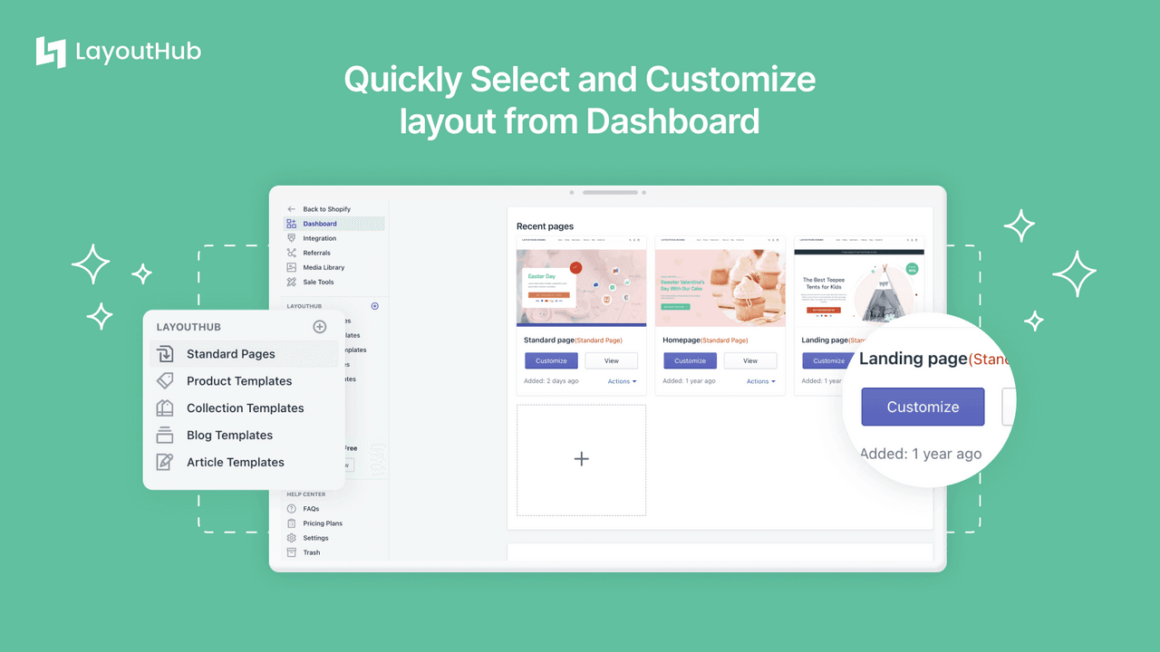 LayoutHub showing template-first page building.
