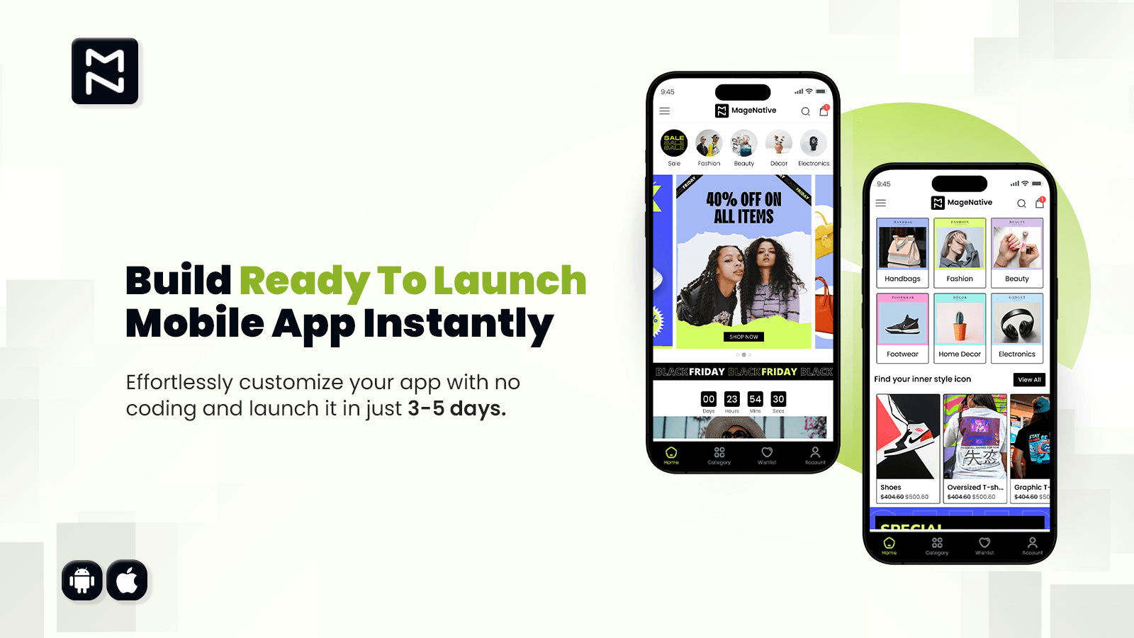 A MageNative mid-tier mobile app on a phone screen.